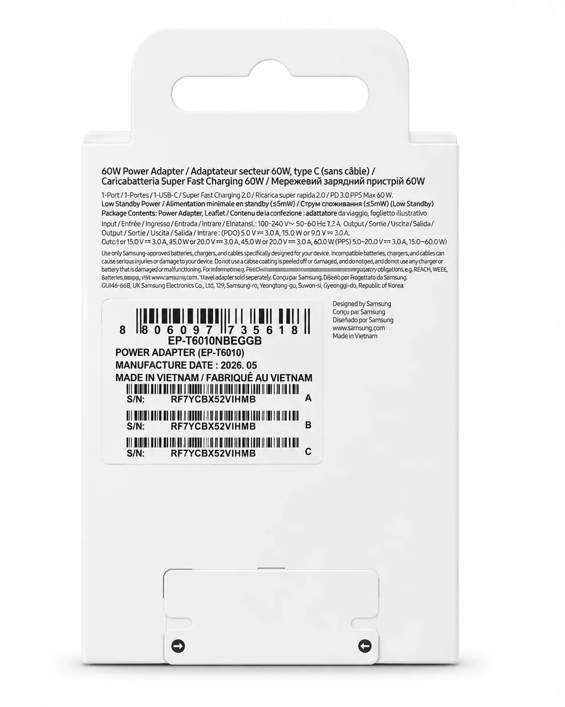 شارژر دیواری سامسونگ 60w اورجینال چین