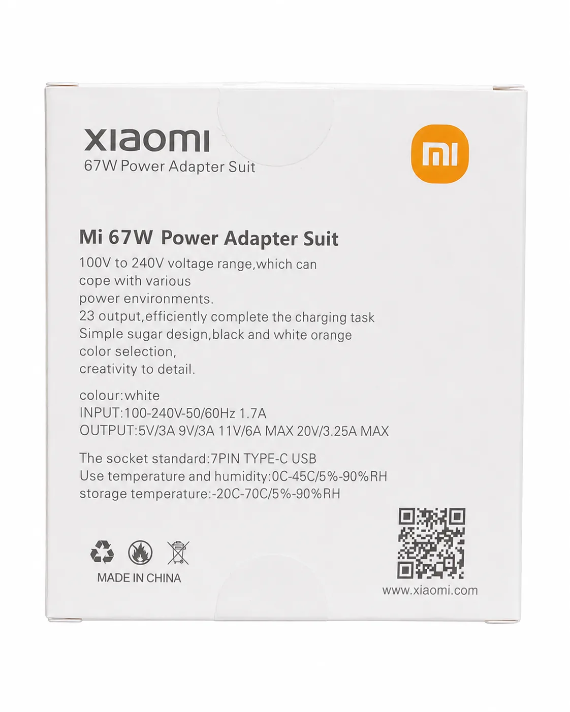 شارژر دیواری شیائومی 67w + کابل اورجینال چین